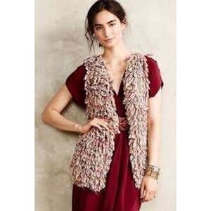 Anthropologie NEW Pastel MultiColor Shaggy Crochet Fringe Knit Vest MEDIUM Boho